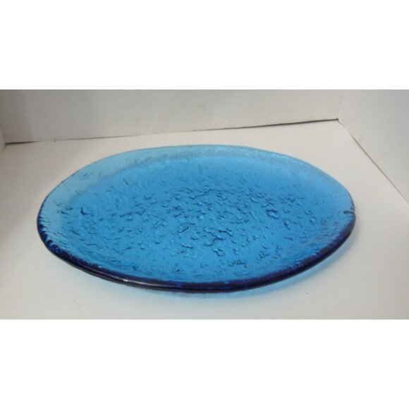 Murano Handmade Textured Blue Glass Oval Serving Platter MCM Vintage - Picture 2 of 3